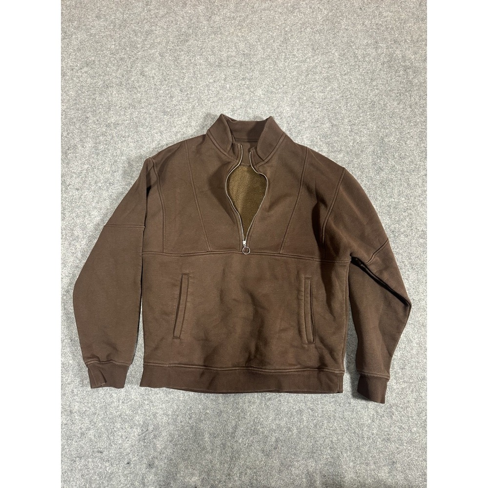 Fleo Quarter Zip Pullover Large Brown Fleece Lined Sweatshirt
